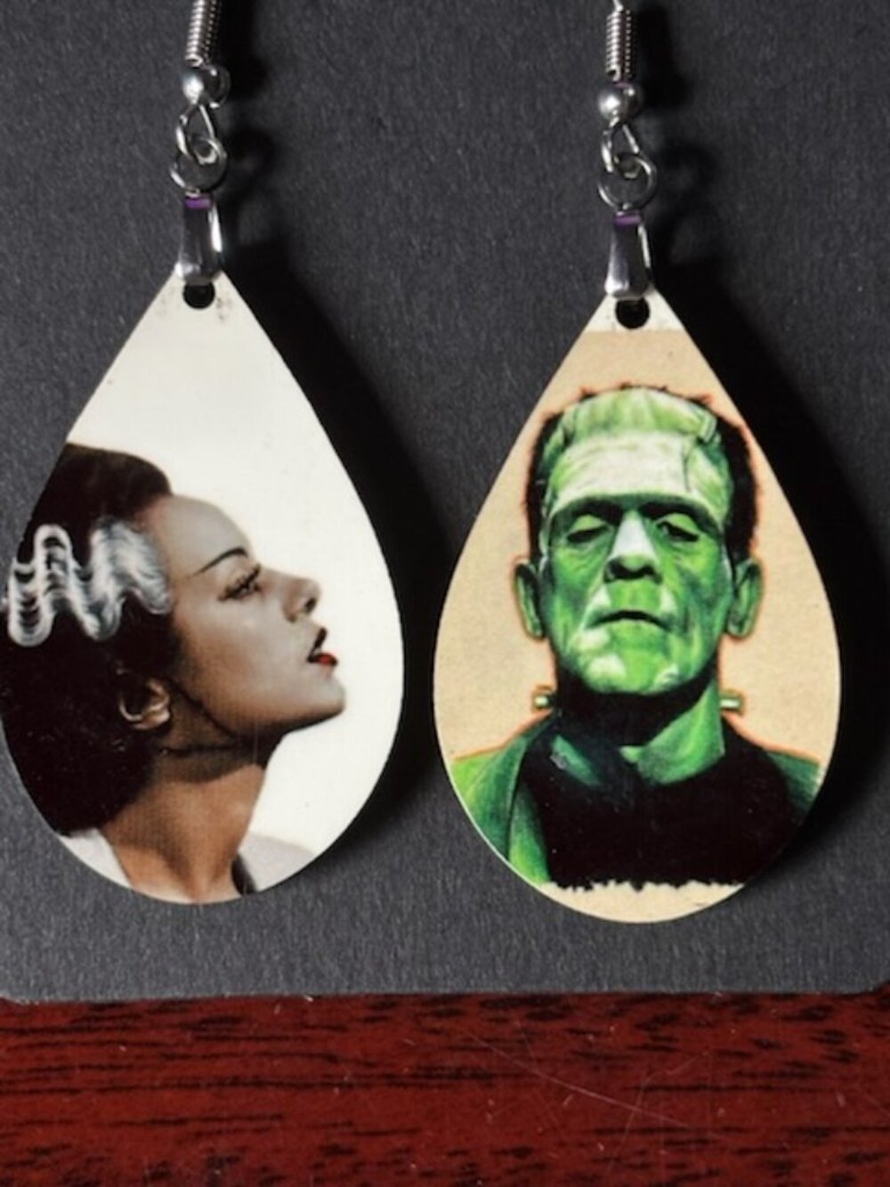 Frankenstein and Bride teardrop earrings